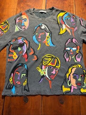 ZARA Womens Medium Gray Pop Art Oversized Short Sleeve T Y2K Indie Sleeze